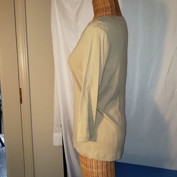 Ladies JESSICA Sport 3/4 Length V Neck Tunic w/Embroidered Neckline in Tan - M - Picture 3 of 5